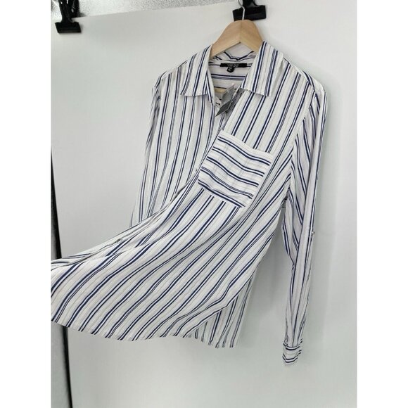 Louise Paris Plus Size Striped Collared Button Down Blouse Sz 1x Roll Tab Slvs - Picture 4 of 15